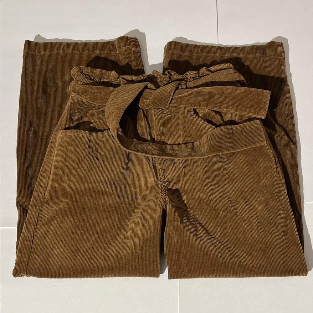 Tgla Anthropologie Chocolate Brown Corduroy Pants Wide Leg sz XS Paperbag Winter